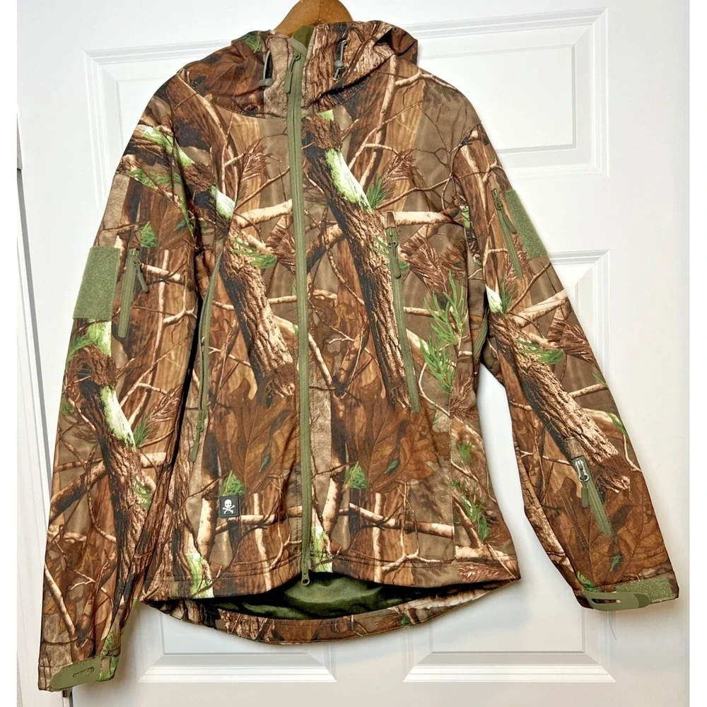 ESDY Shark Skin Soft Shell Tactical Jacket Camo Hooded Men's Large Ventilated